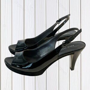 NINE WEST NW7 Karoo Black Patent Platform Slingbacks (Size 6.5 M) NWOT